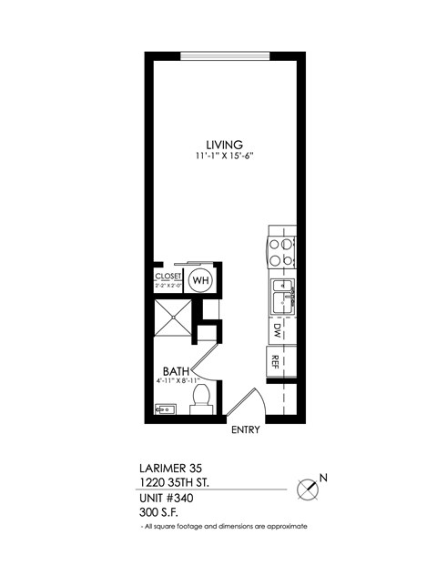 Floor plan for studio, 1 bath, 300 sqft